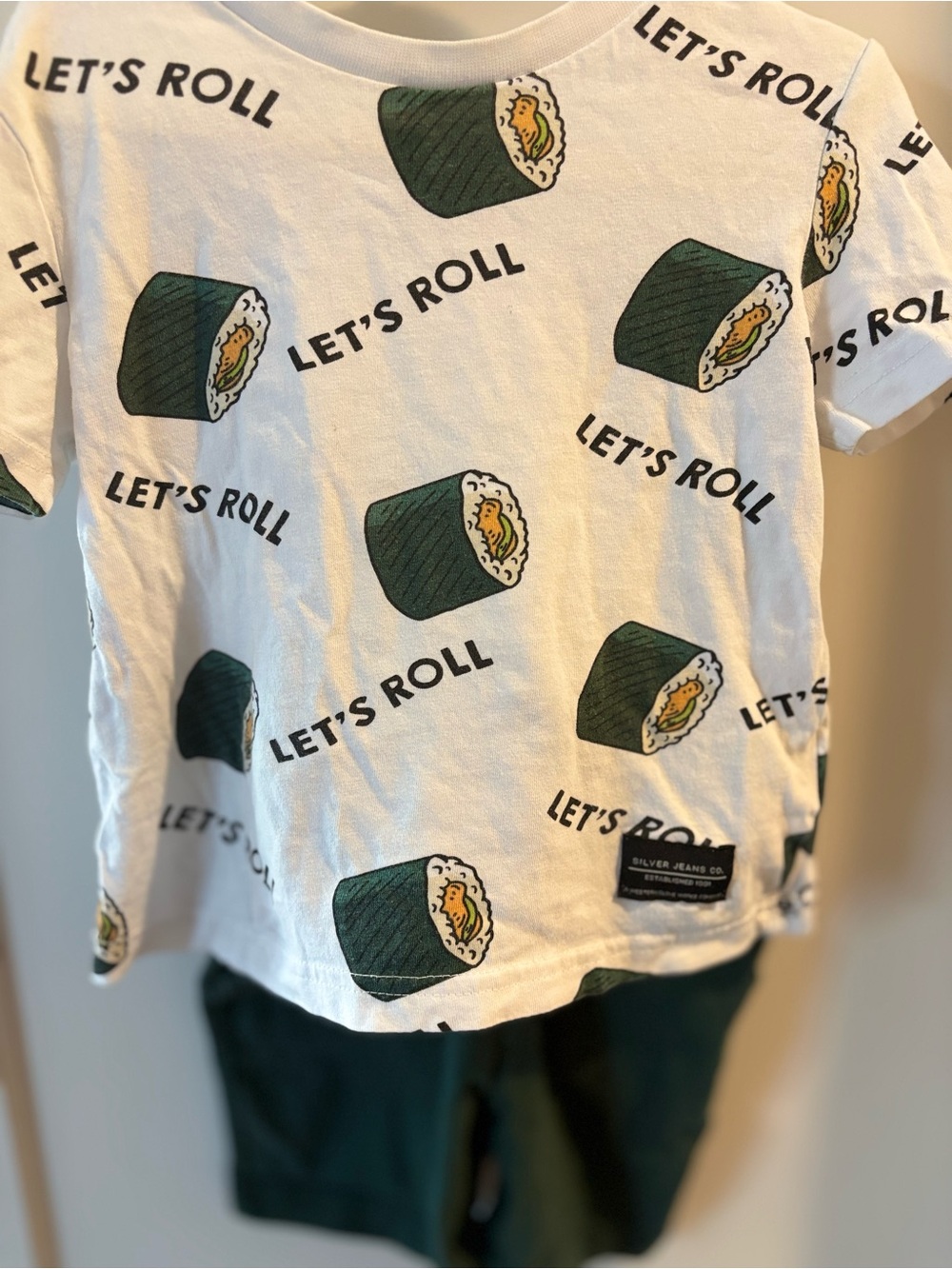 Silver Jeans White Tee & Green Shorts Kids Matching Set